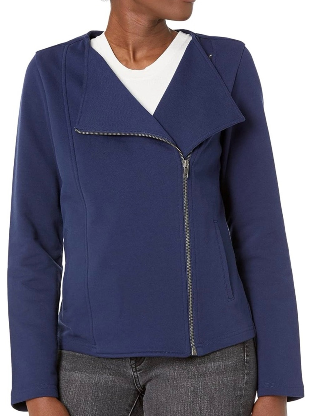 Navy Asymmetrical Zip Moto Jacket